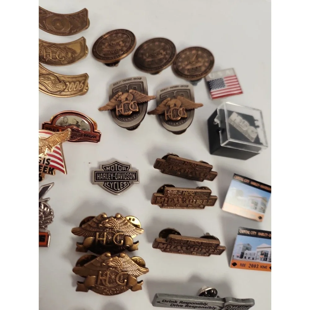 Lot 30+ Harley Davidson HOG Pins Rockers Sturgis Dealer Poker Chips Vest Badges